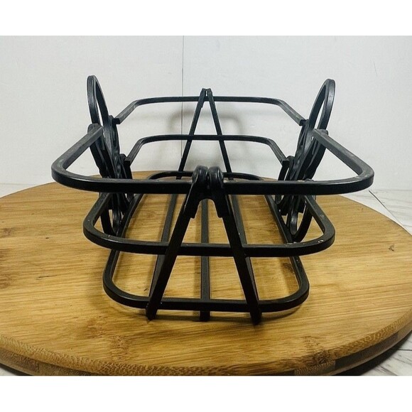 Wrought Iron Bread Basket Tray Loaf Fleur De Lis Brown Oil Rubbed Bronze Planter - Picture 2 of 12